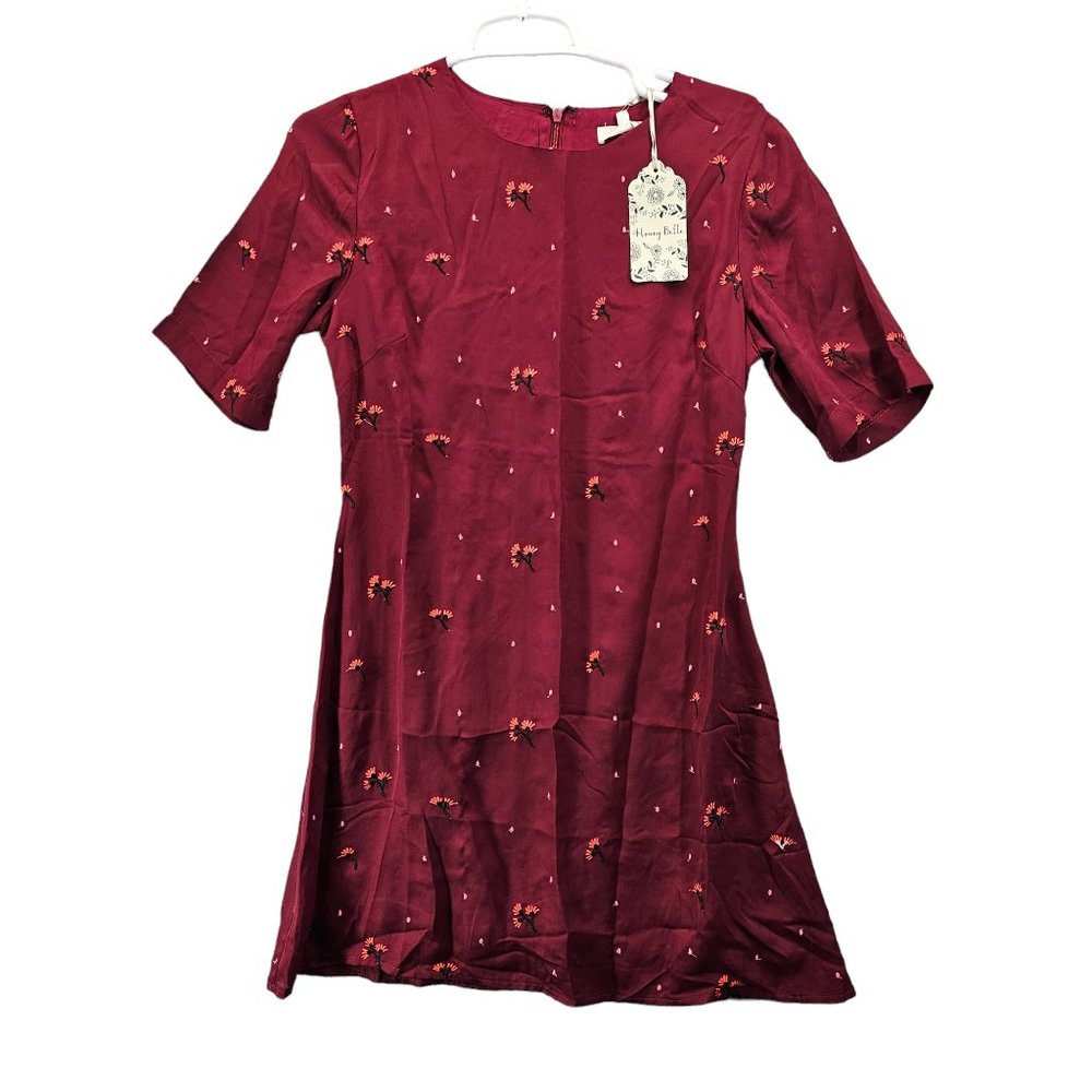 NWT Honey Belle Womens Size M Wine Colored Red Floral Embroidered Dress